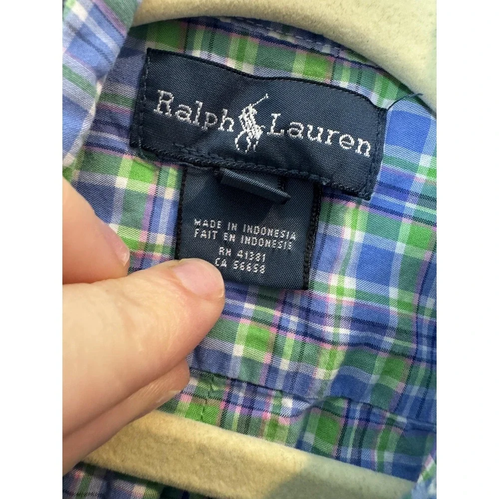 Ralph Lauren Shirt Boys 9-12 Months Blue Green Plaid Button Up Long Sleeve‎ Top
